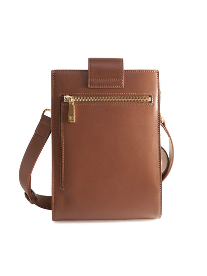 Chocolate Brown Crossbody Bag with 'M. Othello' branding on a light background