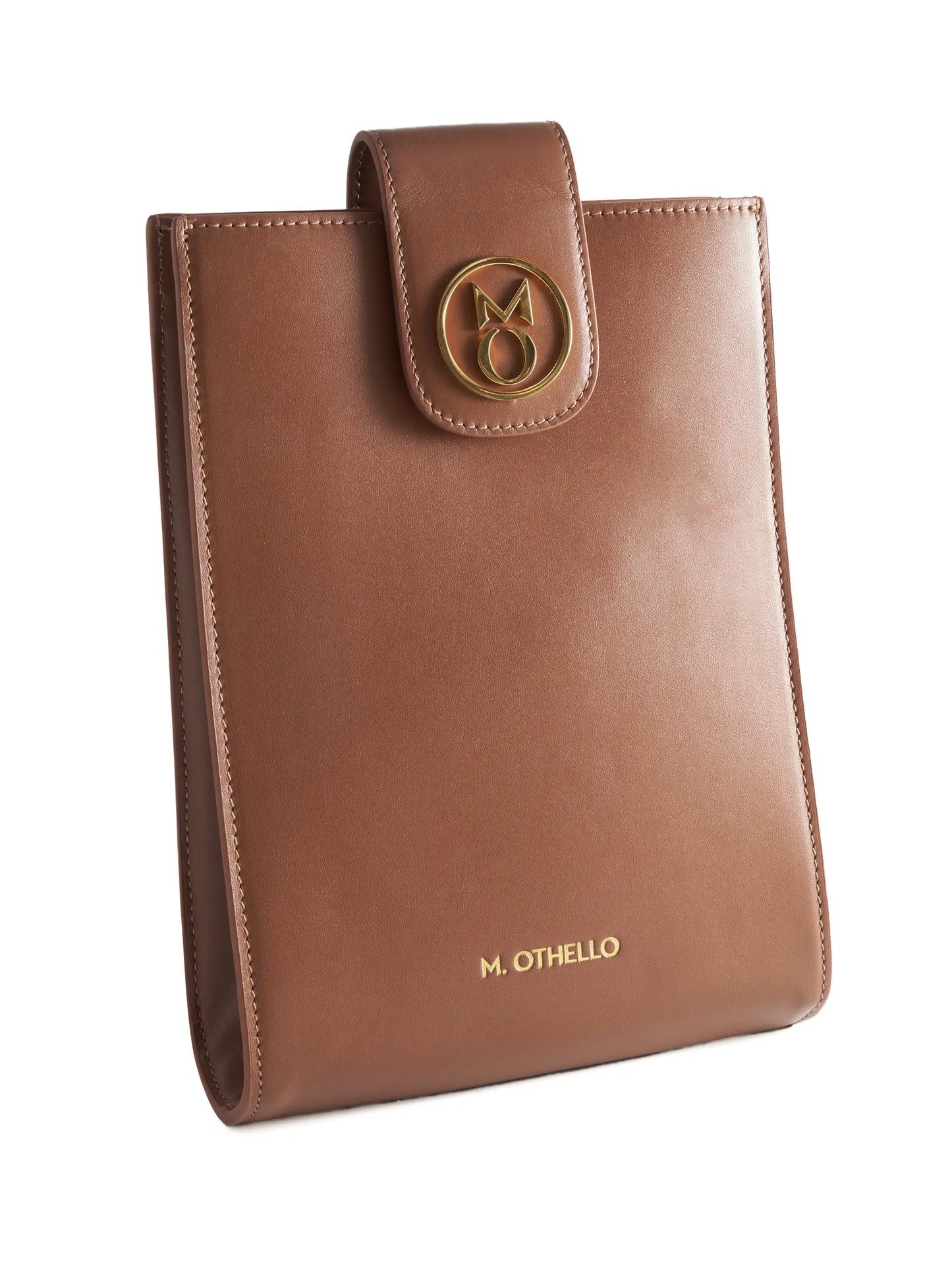 Chocolate Brown Crossbody Bag with 'M. Othello' branding on a light background