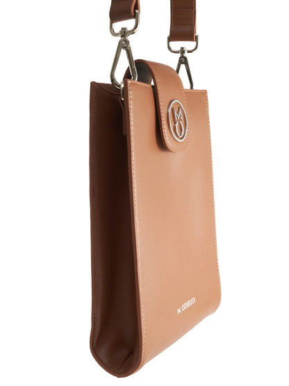 Chocolate Brown Crossbody Bag with 'M. Othello' branding on a light background