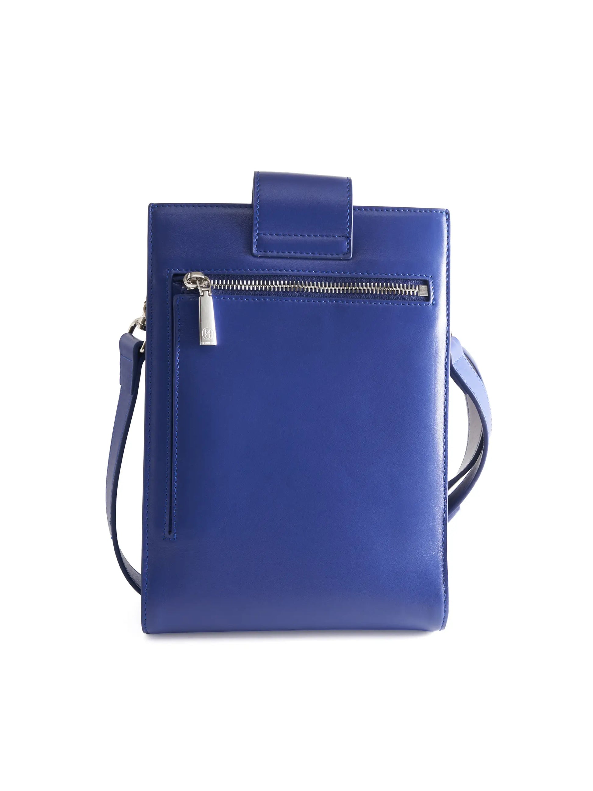 Cobalt Blue Crossbody Bag with 'M. Othello' branding on a light background