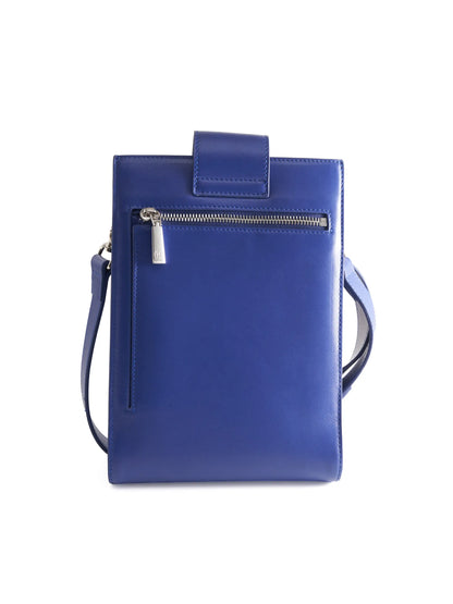Cobalt Blue Crossbody Bag with 'M. Othello' branding on a light background